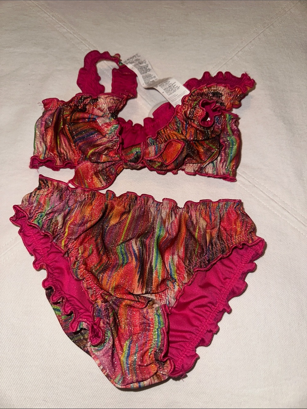 Pink Multicolor Ruffle Bikini Set - Picture 4 of 6